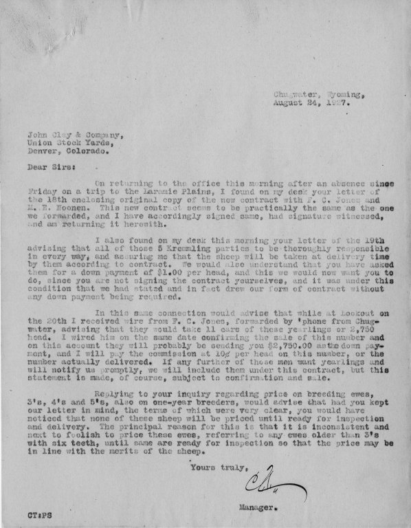 Correspondence: John Clay & Company, June - August 1927